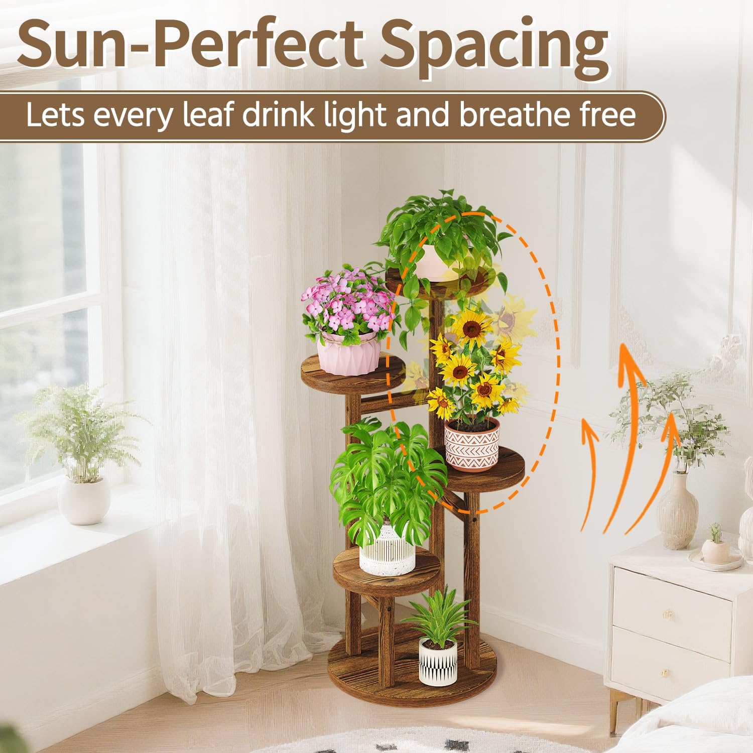 LASZOLA 4 Tiered Wood Plant Stand Indoor Corner, Flower Holder Rack Tall for Multiple Plants, Rustic Planter Shelf Display for Patio Garden Balcony Living Room