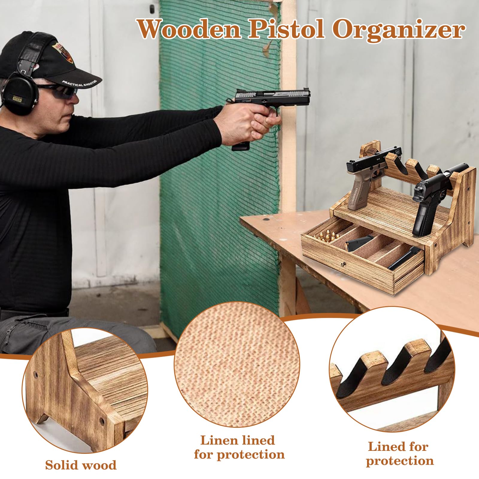 Pistolenregal Pistolen Aufbewahrung Fasst 4 oder 6 Pistolen,Massivholz Pistolenständer,Pistolensammelregal mit Schublade,Sichere Pistolenaufbewahrung,zur Pistolenpräsentation