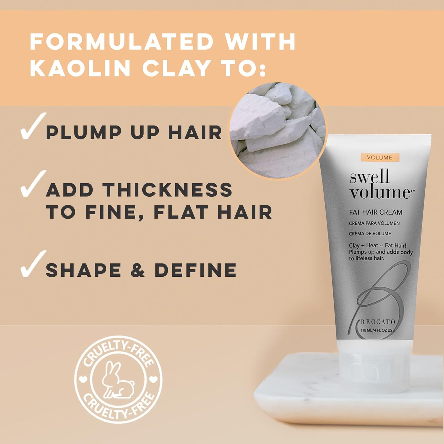 Brocato Swell Volume Hair Cream, 3 Pack, 6 Oz: Volumizing & Thickening Cream for Men & Women | Heat Activated Fat Hair Volumizer Cream Shapes & Adds Thickness to Thin Hair | Clay Formulated