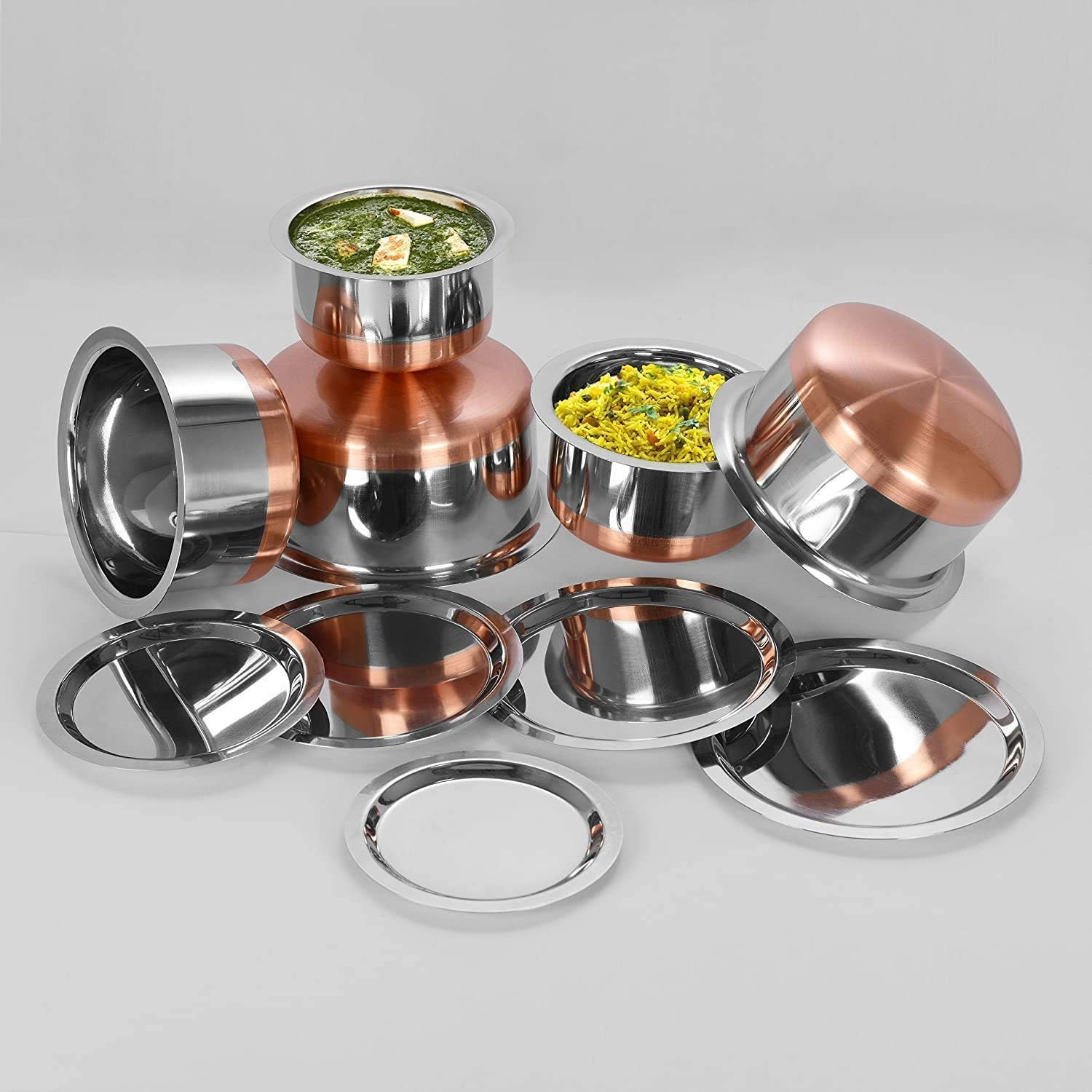 MAAUVTOR Stainless Steel Copper Bottom Tope Cookware Set | Bhagona | Patila | Tapeli | Kitchen Cooking and Serving Bowl | Dining Set | Pot Set (Copper Tope with Lid)