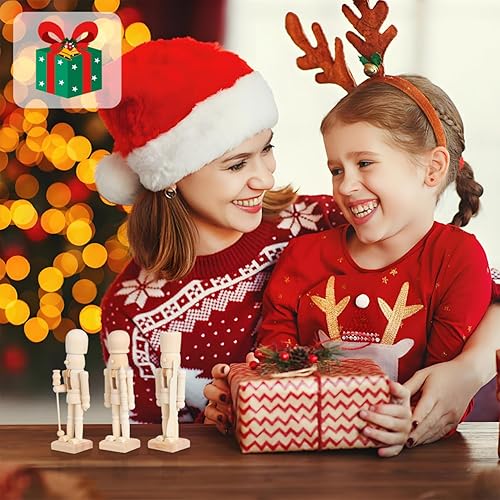 Miniatura 9 de BESPORTBLE 3 piezas de cascanueces de madera para pintar, cascanueces de Navidad sin terminar, soldado, mini figuras de madera, manualidades para