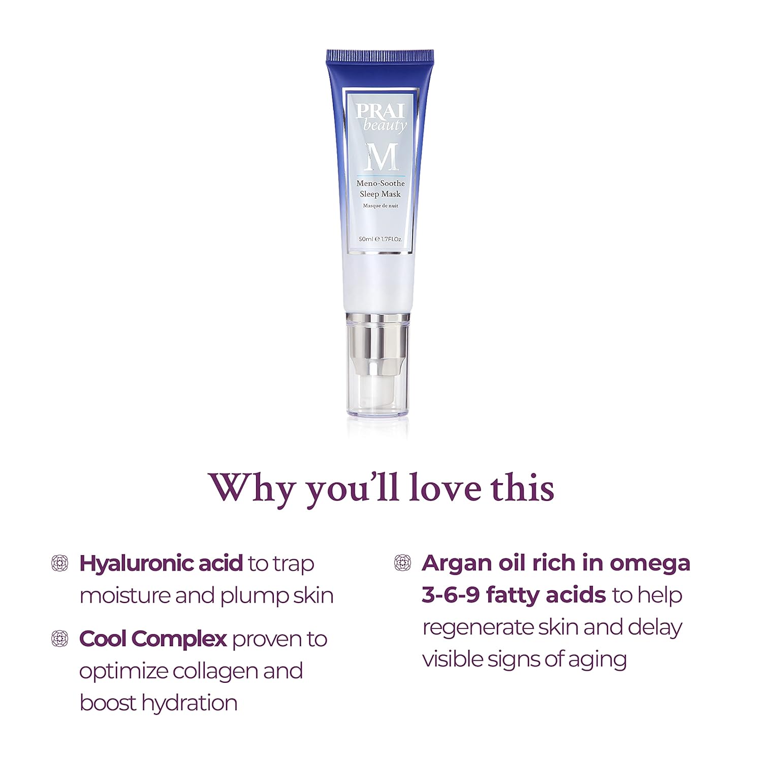 PRAI Beauty M Collection Meno-Soothe Sleep Mask - Anti-Aging & Anti-Wrinkle - 1.7 Oz
