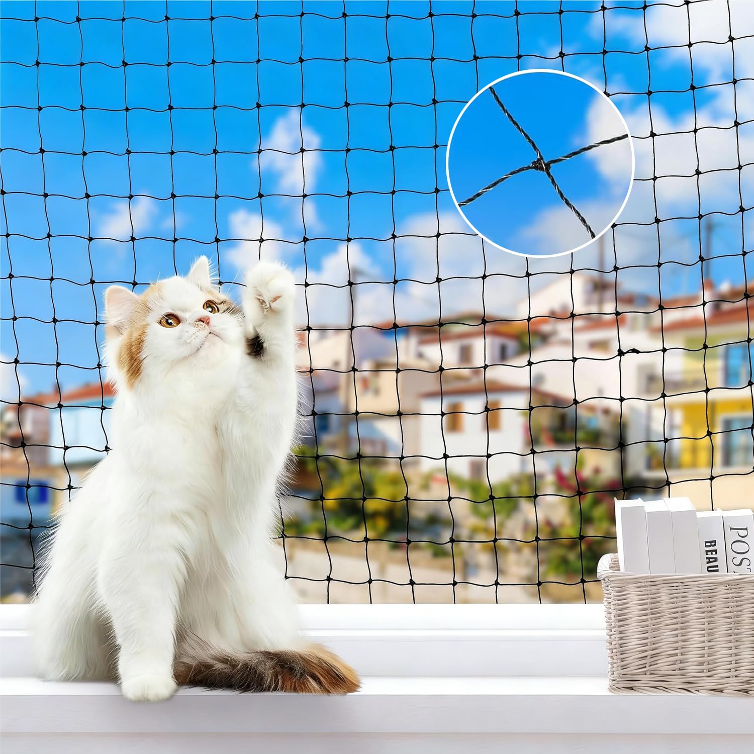 Rete Gatti Balcone,Rete per Gatti Tagliabile 3 x 6 Metri,Resistente,Anti-Morso, Anti-Strappo,Resistente Ai Raggi UV e a Ogni Tipo di Clima, Adatta per Balconi, Terrazze e Finestre (Nera)