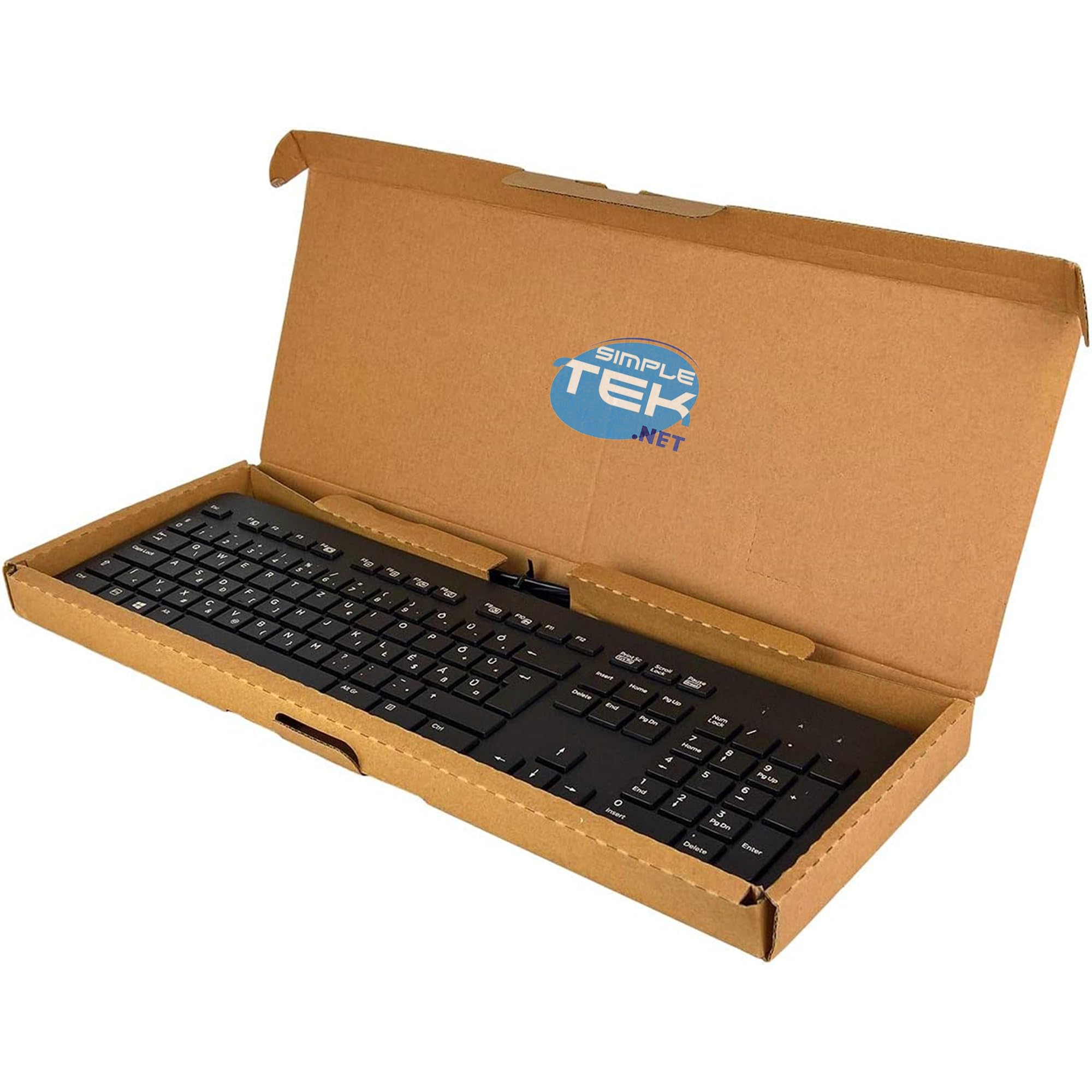 SIMPLETEK Smukła przewodowa klawiatura USB QWERTY US, 104 klawisze pełnowymiarowe, smukły profil, kompatybilny z PC/Mac