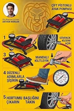 Transformacion Çift Pistonlu Ayak Pompası 100 PSI 7 Bar Manometreli Göstergeli Araba Bisiklet Lastik Şişirme Pompası 723603