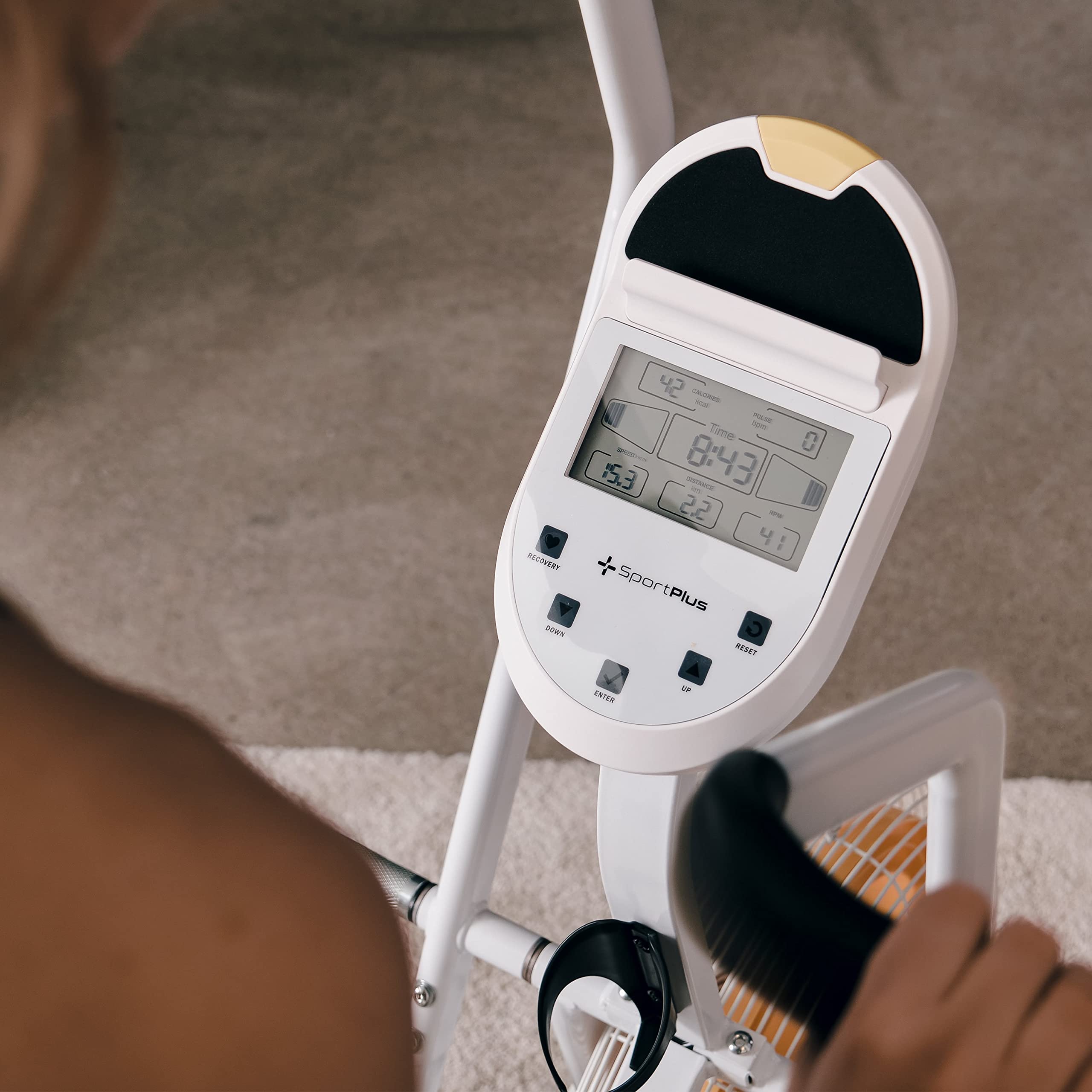 SportPlus, professionale Air Bike con resistenza all'aria e compatibilità con l'app, per HIIT, computer di allenamento intelligente, portata fino a 135 kg