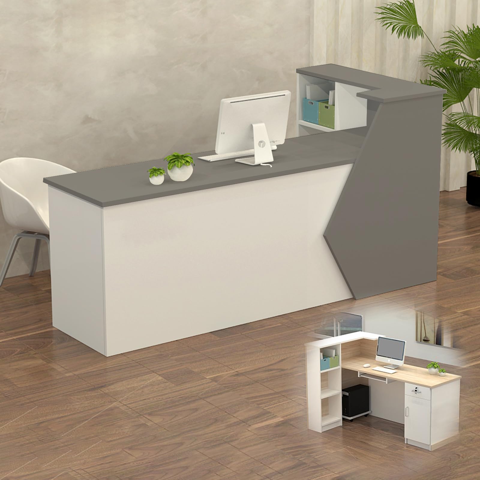 Empfangstheke Rezeptionstheke Verkaufstresen aus Holz mit Stauraum – 100–300 cm Langer Kassentisch Theke für Büro Praxis Friseursalon Kosmetikstudio Laden Empfangsbereich Beratung