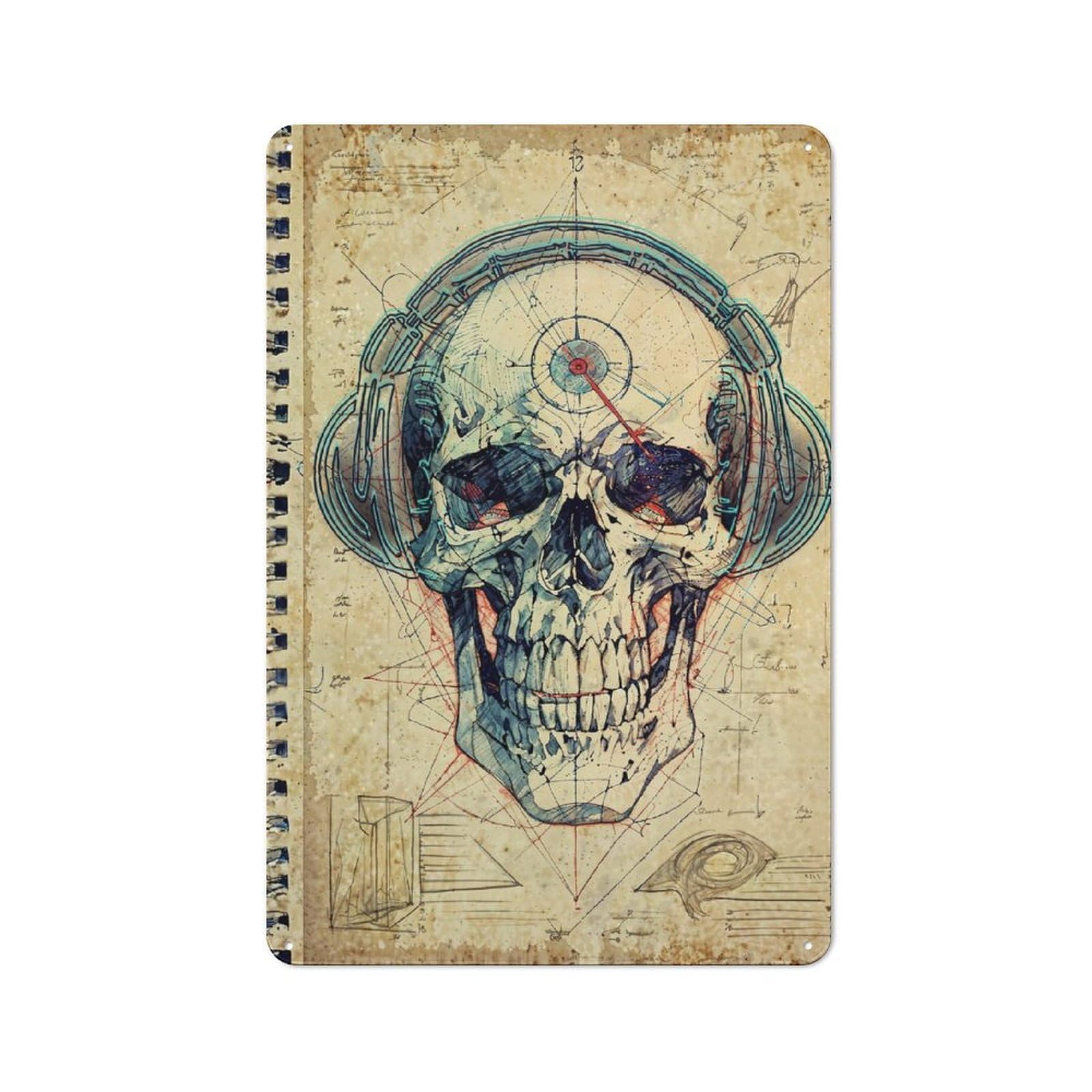 30x20cm Rustic Metal Sign with Rad Music Skull Sketchbook for Kitchen Or Home Bar, for Metal Sign Collectors, for Garage And Workshop Walls