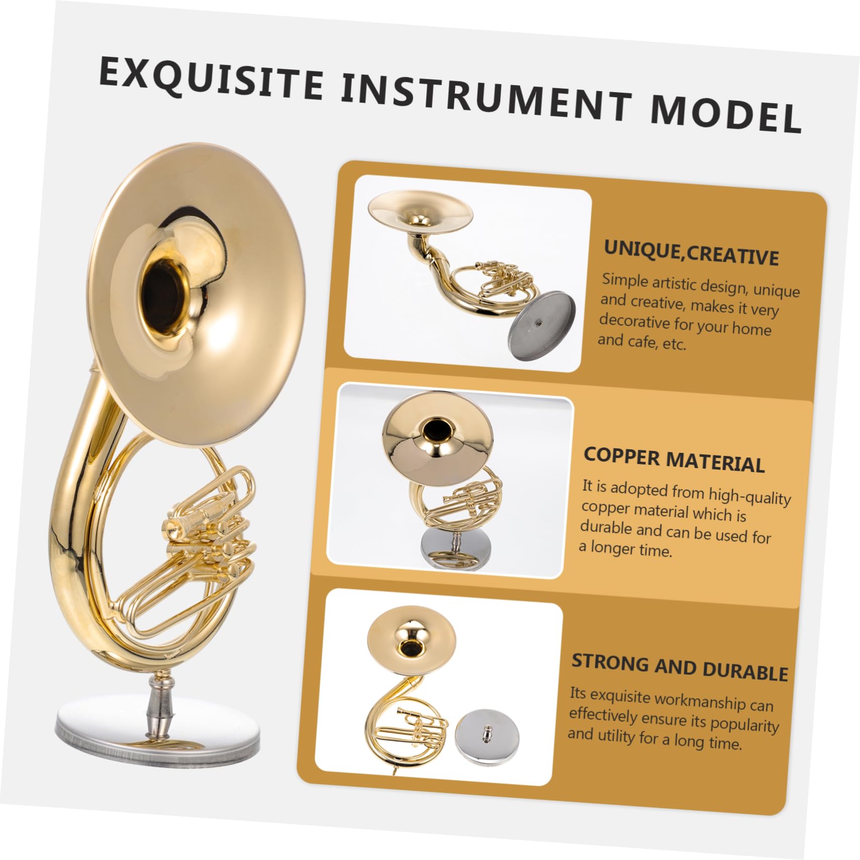Alasum Miniatur Sousaphon Modell aus Kupfer 13cm mit Goldenem Finish Inklusive Aufbewahrungsbox und Ständer Langlebige Tischdekoration für Zuhause und Café