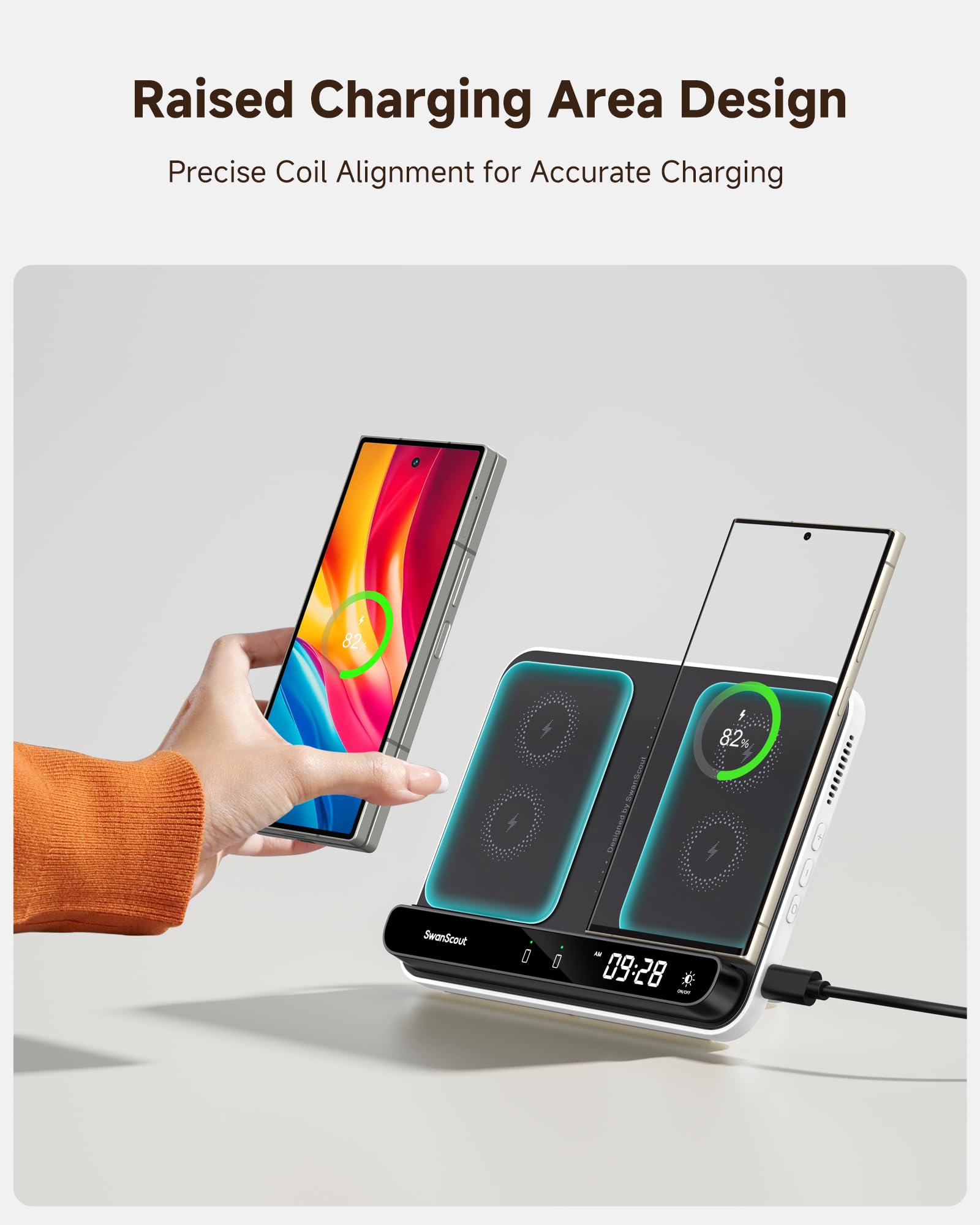 Chargeur Induction pour Samsung Z Fold 8 Ultra/7/6/5/4 (Not for Z Fold 8) | Station de Charge pour Galaxy Z Fold 6/5/4/3/2/1, Pixel 9 Pro Fold/Pixel Fold, Galaxy Buds, SwanScout 504F