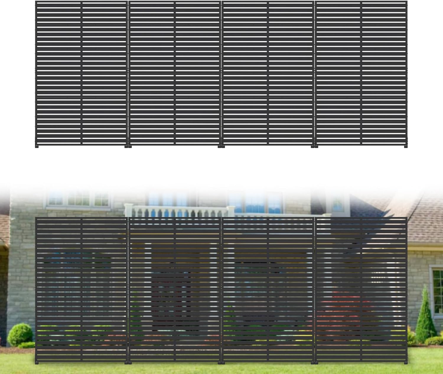 Outdoorchairs 6-Panel HDPE Privacy Fence Screen with Stand, 72"H Freestanding for Backyard, Pool, Balcony, AC Cover