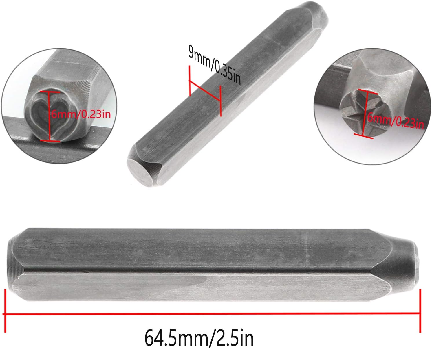 DZS Elec 1 Set of 2pcs Star+Heart Shape Metal Stamping Tool 6mm Electroplated Hard Carbon Steel Tools for Stamping Metal, Jewelry, Leather, Wood
