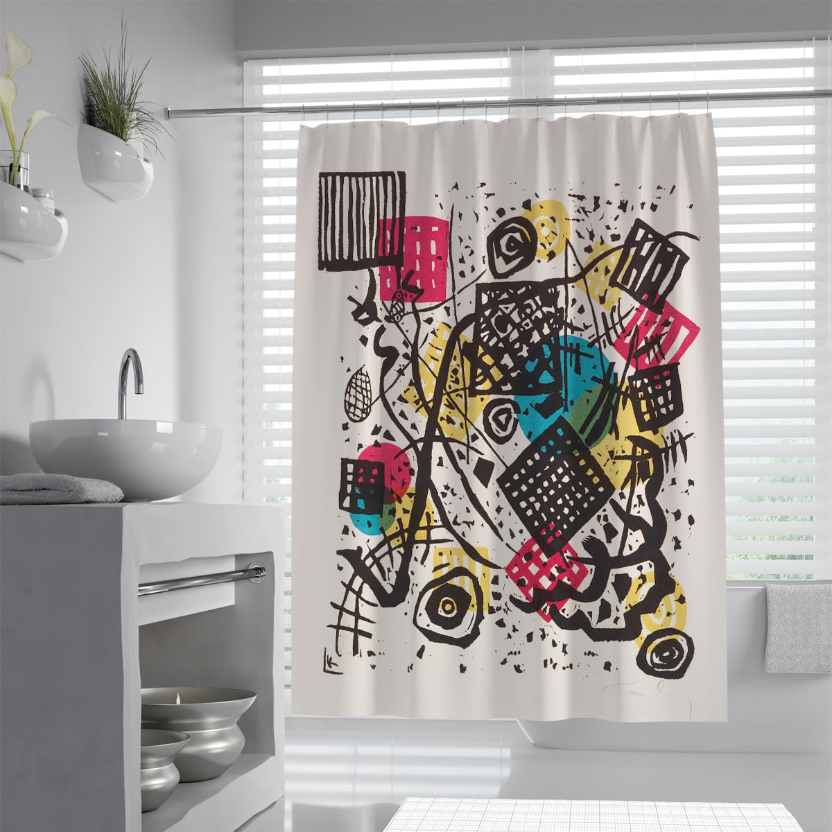 Olliar Home Shower Curtain Abstract Set 180X180 Spotted Geometric Art Aesthetic Contemporary Waterproof Cloth Bathroom Curtain With Hooks