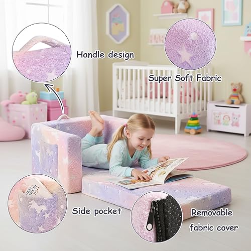 Miniatura 5 de Tiita Sofá para niños, sofá infantil 2 en 1, sofá convertible para niños a tumbona, silla abatible para niños, silla con reposabrazos para niños