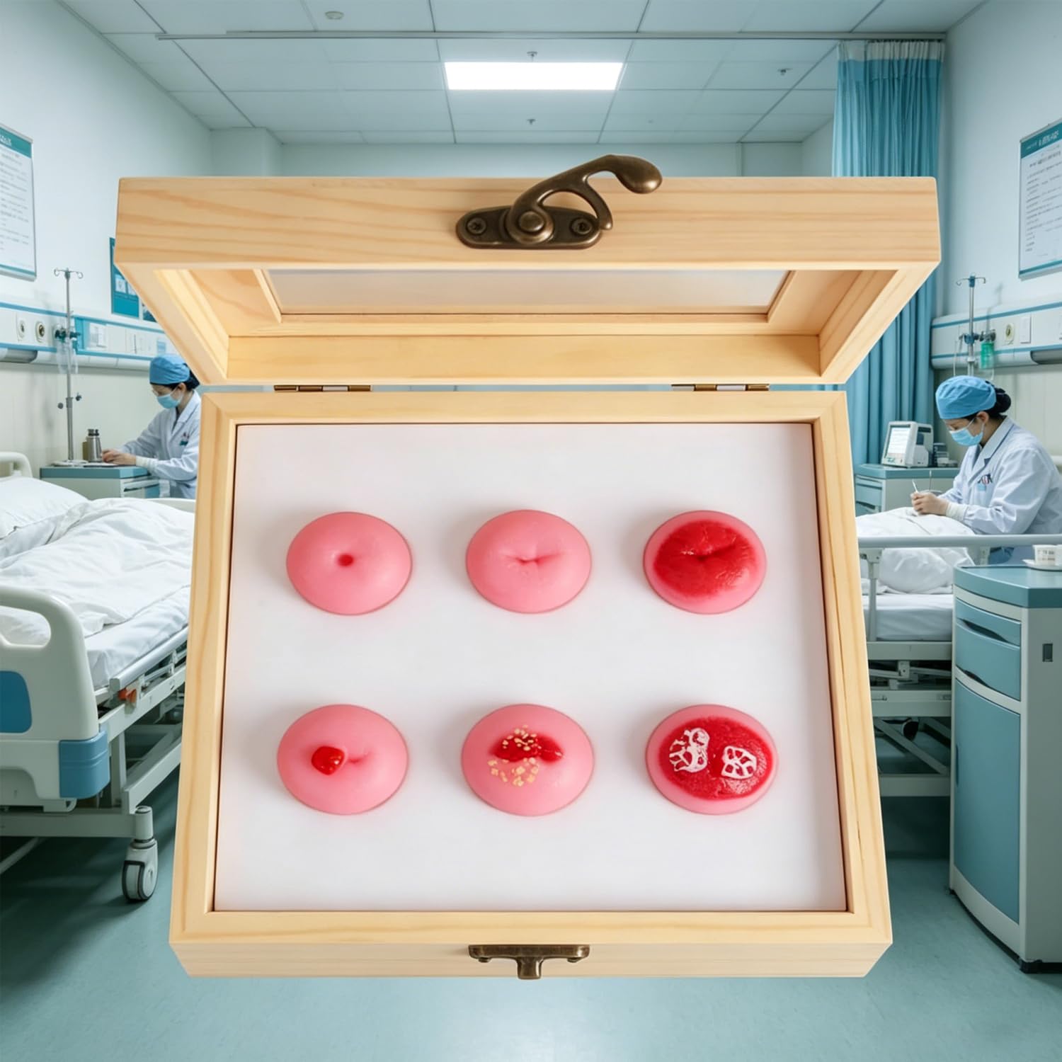 OSPSHPG Female Uterus Cervix Model Set, 6-Stage Cervical Pathology Model, Multi-lesion Cervical Model with Wooden Box, for Training, Patient Education