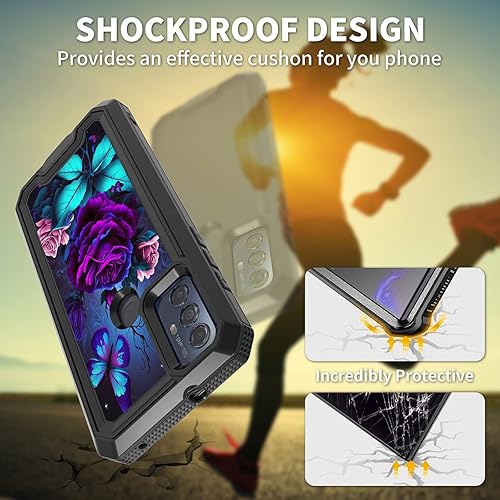 Miniatura 5 de Funda para Moto G Play 2023Moto G PureMoto G Power 2022 con patrón de mariposa azul y rosa púrpura de doble capa, funda protectora híbrida de