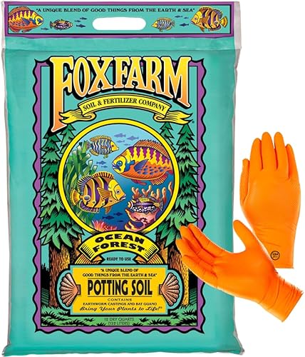 Ocean Forest Plant Powerhouse mezcla de tierra prémium para un crecimiento vigoroso, con un par de guantes USA Supply (29.1 libras)