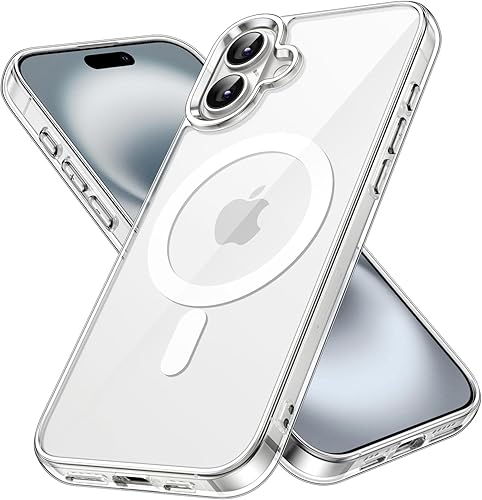 JETech Funda magnética para iPhone 16 de 6.1 pulgadas, compatible con MagSafe, a prueba de golpes, parte trasera transparente antiarañazos