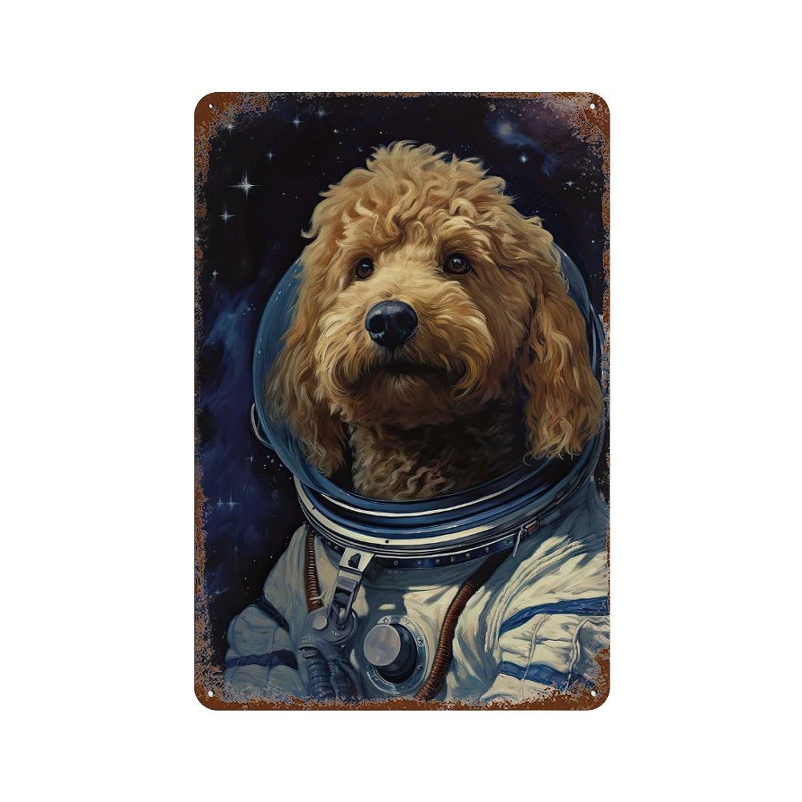 Goldendoodle The Astronaut Rust Effect Tin Sign 11.8"x7.9", Farmhouse Wall Decor for Farmhouse, Kitchen And Entryway Decor
