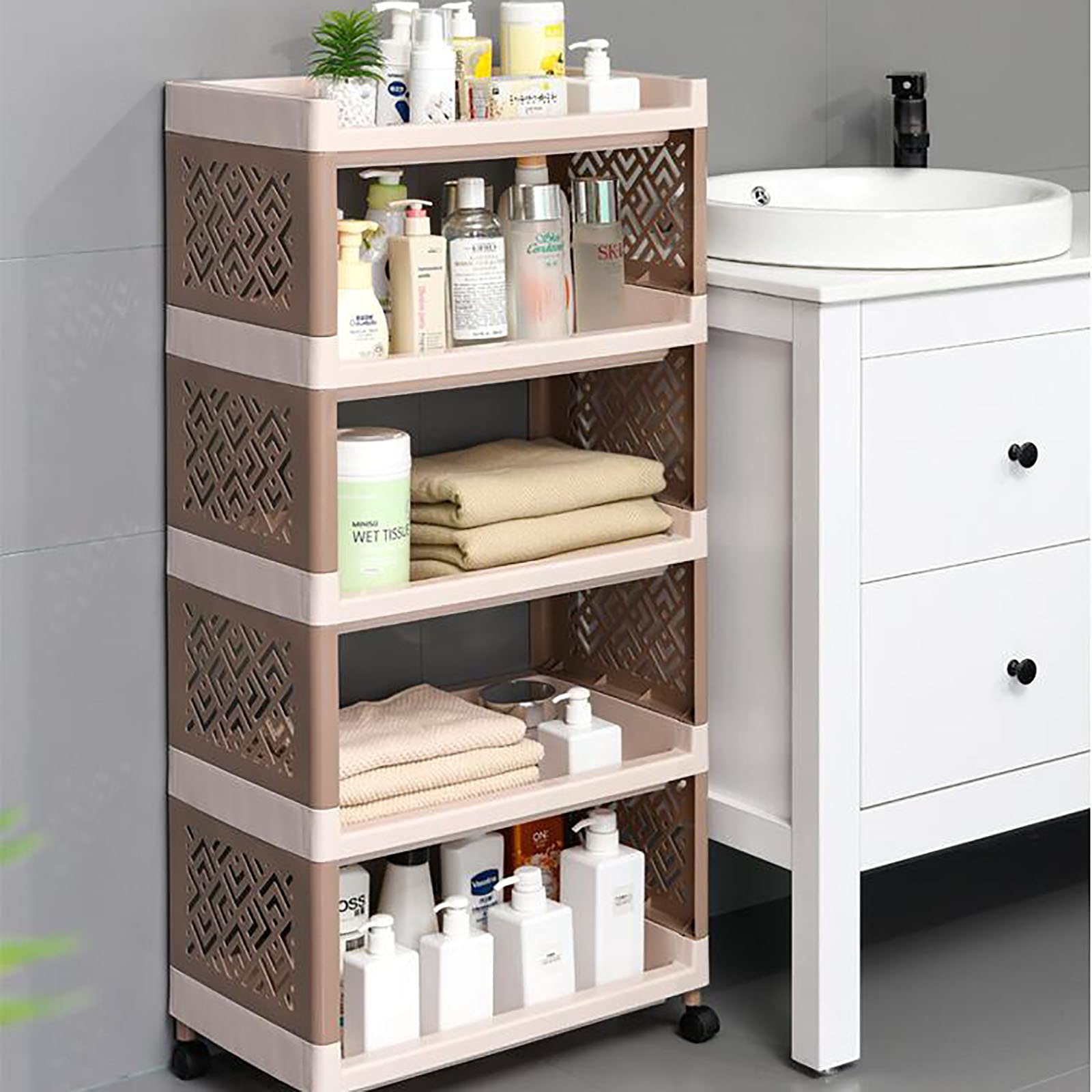 Exquisitos estantes de baño Estante de Almacenamiento de baño Unidad de Almacenamiento rodante Carro Organizador Plástico Piso a Techo Cocina Baño Inodoro Estante de Almacenamiento