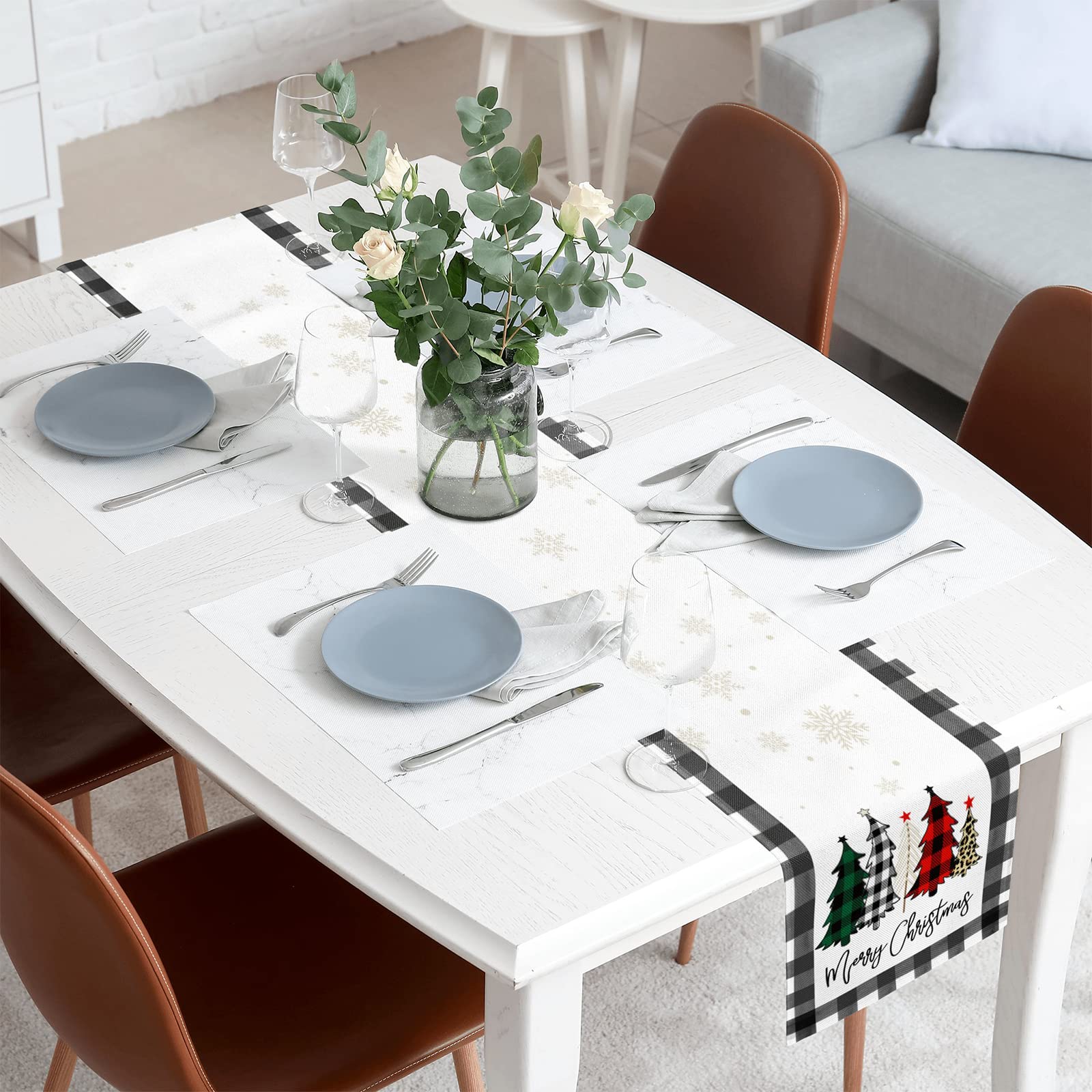 Weihnachtlicher Tischläufer – Büffelkariert, 33x178 Cm, Polyester, Für Winter- & Festtagsdeko