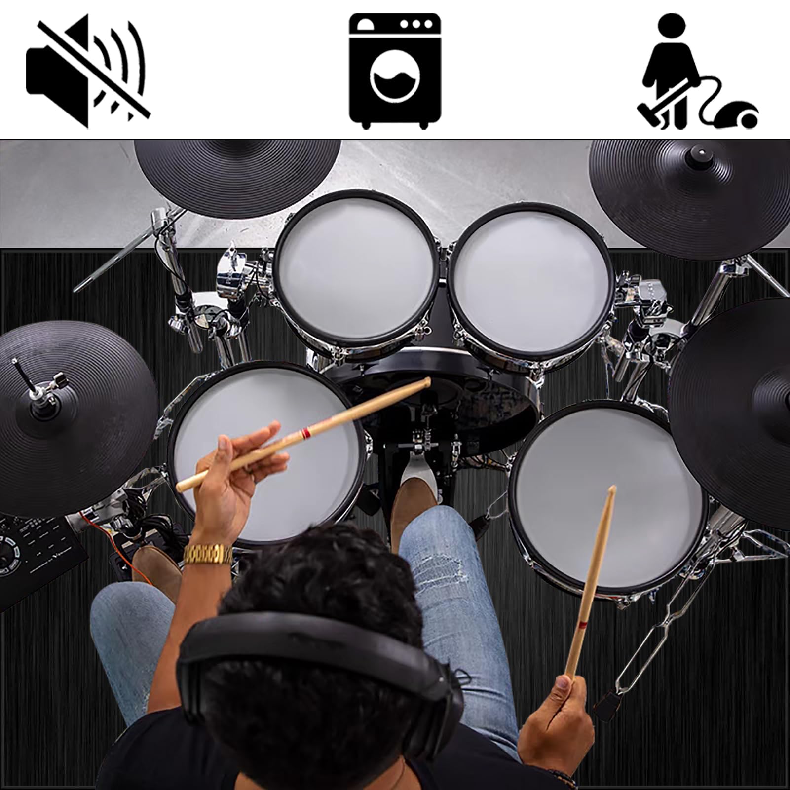 Tappetino per Batteria e Percussioni Tappeto a Tamburo Insonorizzato Tappeto per Batteria 160 x 140 cm Tappeti Rettangolari Antiscivolo per Batteria Elettroniche Rullante Acustica Grancassa