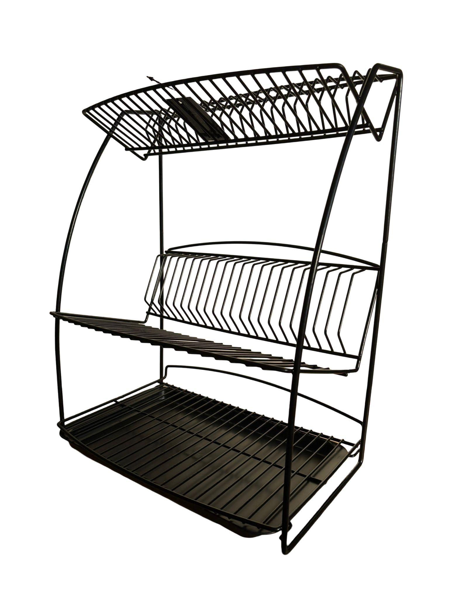 Delfinware Black Space Saving Multi Level Dish Drainer With Drip Tray (, Three Tier)