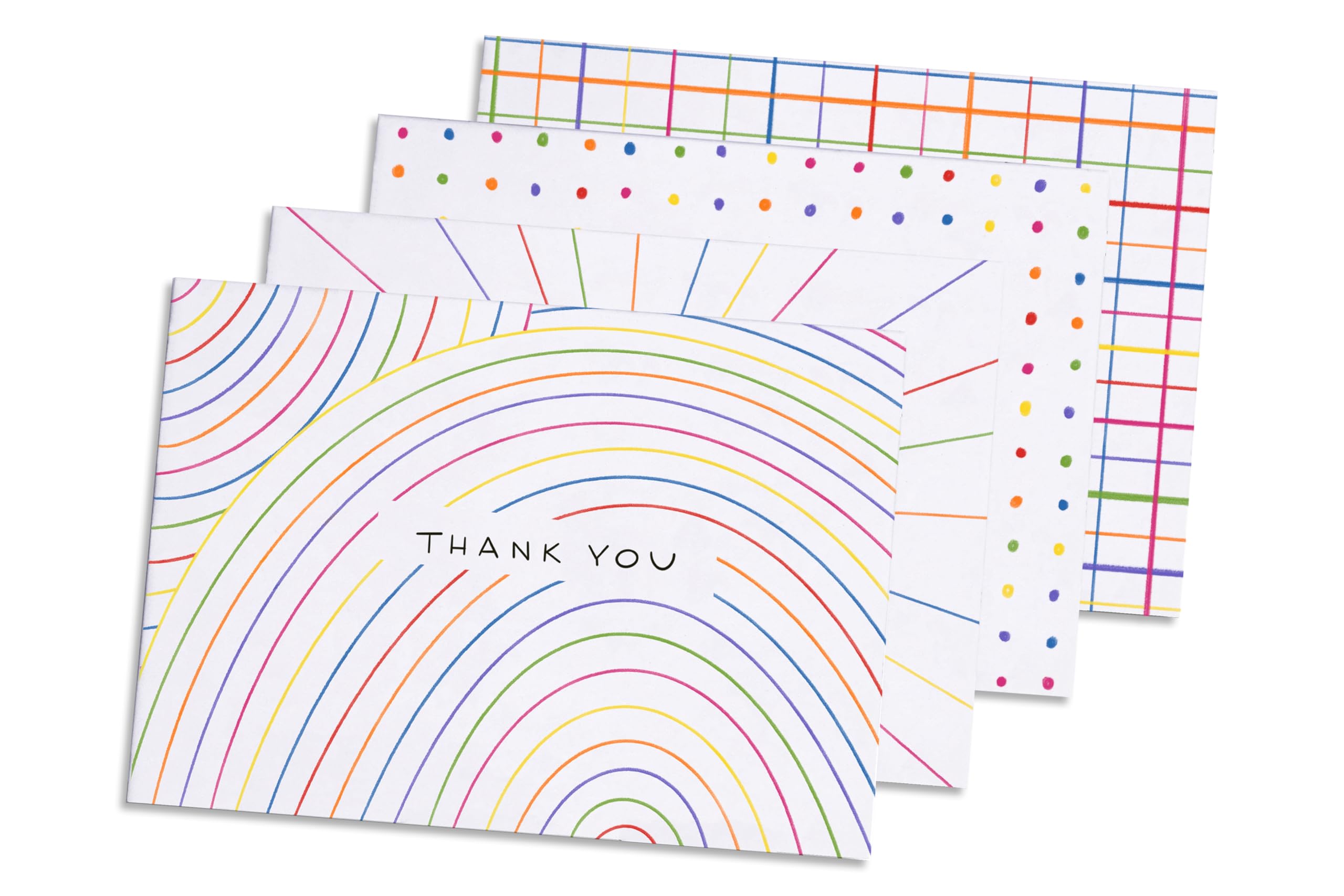 Tarjetas de agradecimiento arcoíris, 24 unidades, 4 diseños, 3.5 x 4.5 pulgadas, en blanco con sobres