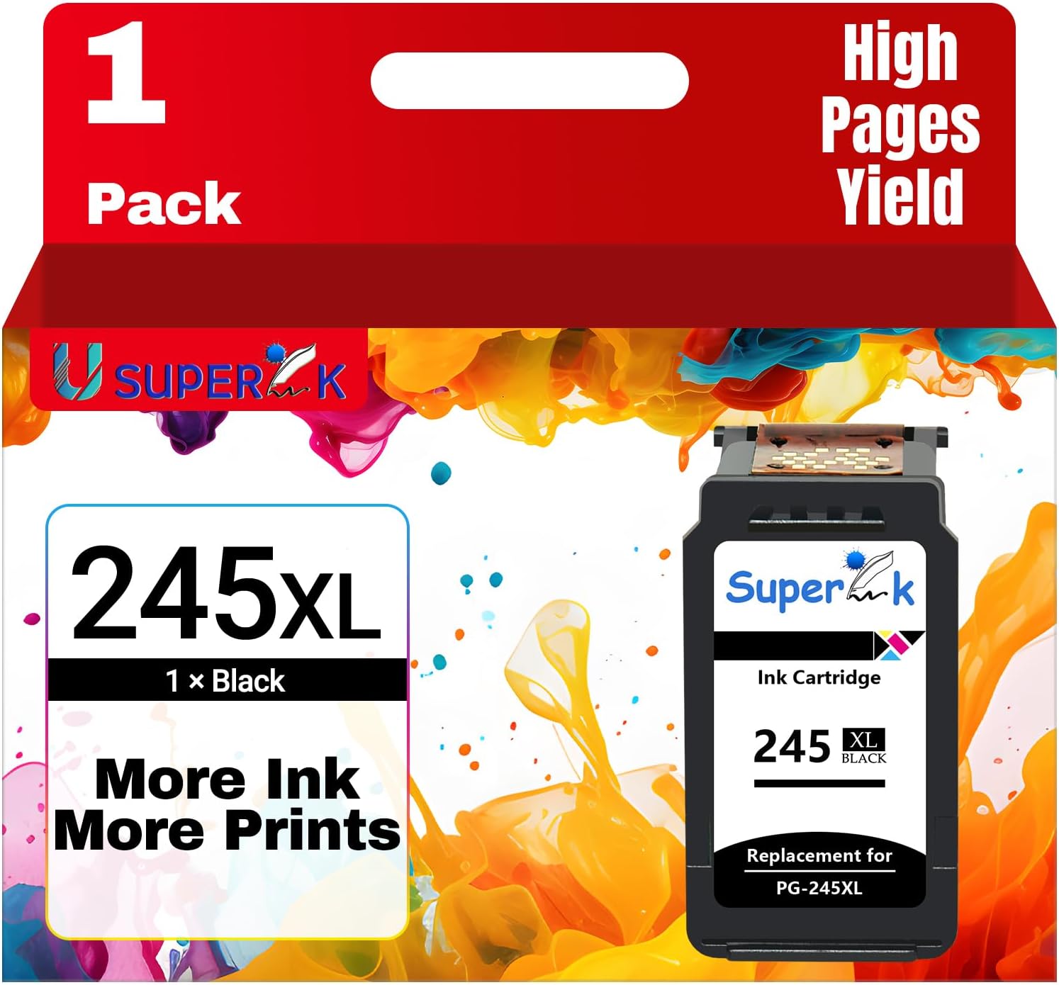 245XL Black Ink Cartridge Replacement for Canon 245 PG245 XL PG245XL for Pixma MX490 TR4520 TS3322 TR4522 TR4500 TS3122 TS3300 MX492 MG2522 MG2500 TS3320 TS3100 Printer - 1Pack Black