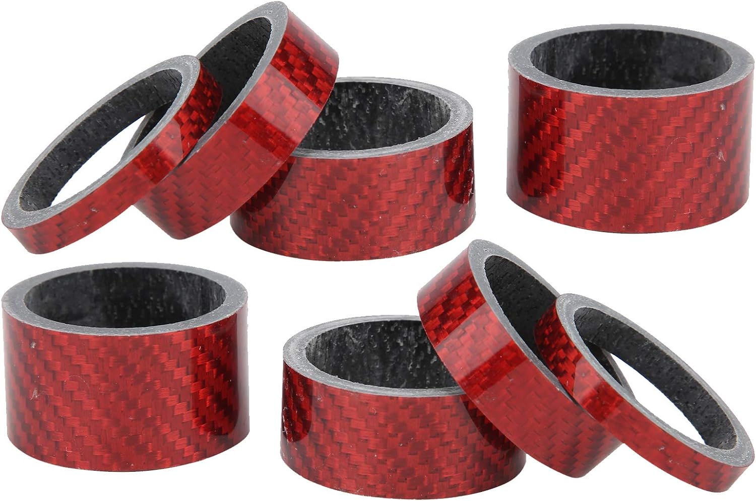 VGEBY Headset Stem Washer, 2 Set 5/10/15/20mm Lightweight Carbon Fiber Mountain Road Headset Front Fork Spacer Stem Washer Cycling Accessory(red) and Spare Parts