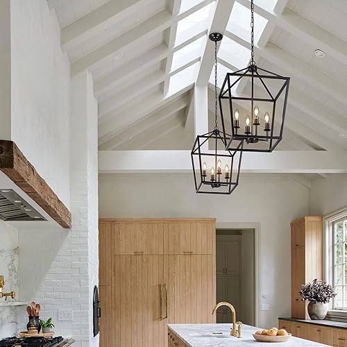 Miniatura 8 de Iluminación colgante negra de granja, 4 lámparas de jaula negra clara, lámpara de granja colgante de metal para isla de cocina, comedor, entrada,
