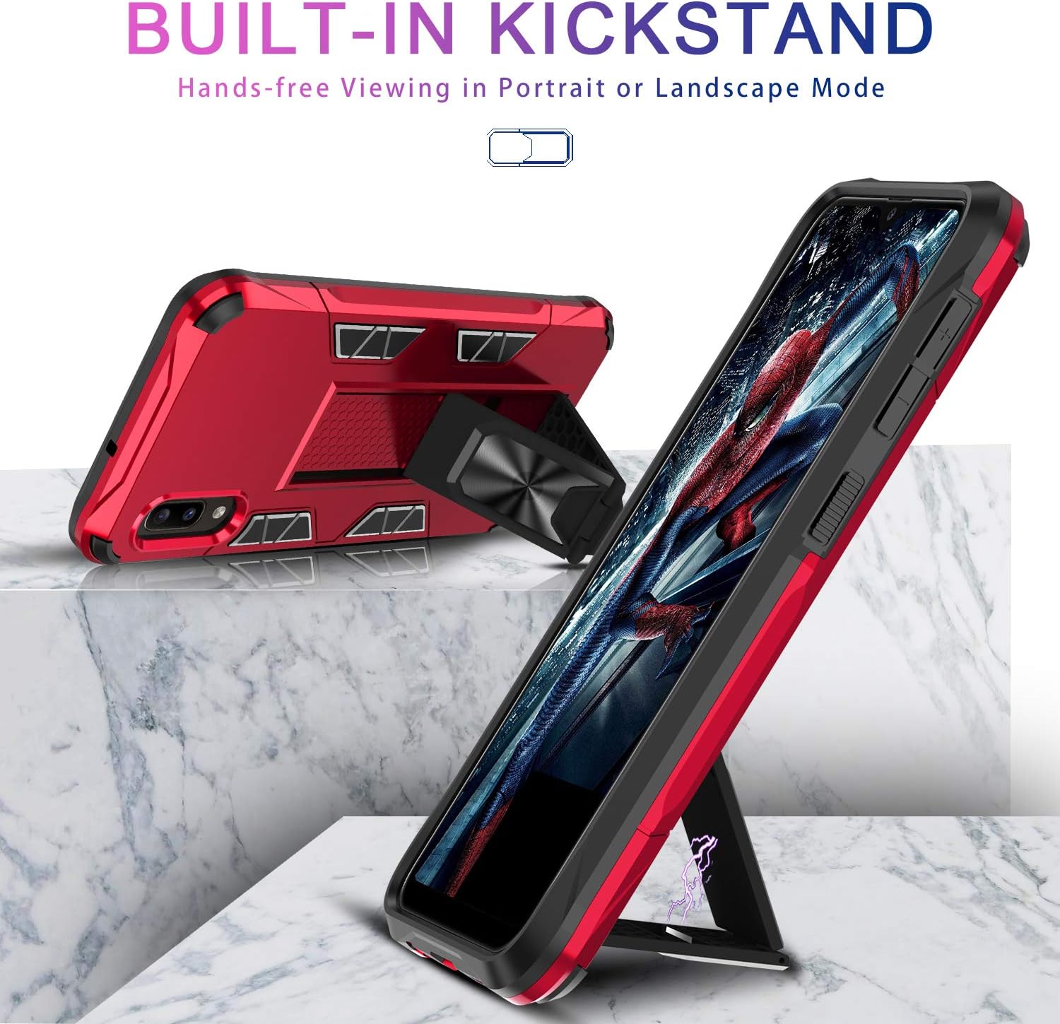LeYi Compatible with Samsung A10E Case, Samsung Galaxy A10E Case with HD Screen Protector [1 Pack], Military-Grade Shockproof Built-in Kickstand Car Mount Women Case for Galaxy A10E, Red