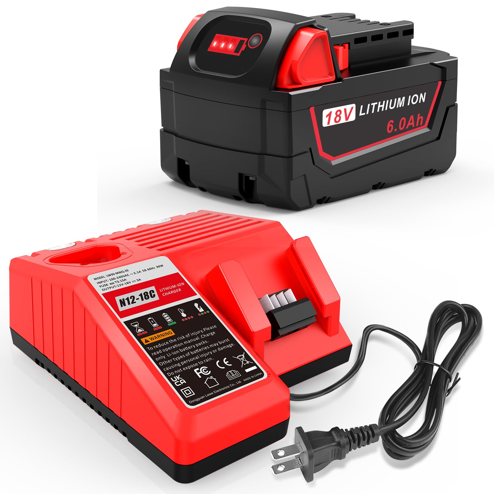 18V 6.0Ah Battery Rapid Charger Combo Kit Replacement for Milwaukee 18V Battery and Charger 4811-1862 4811-1852 4811-1840 4811-1830 4811-1811 4811-1815 4811-1820 4811-1841