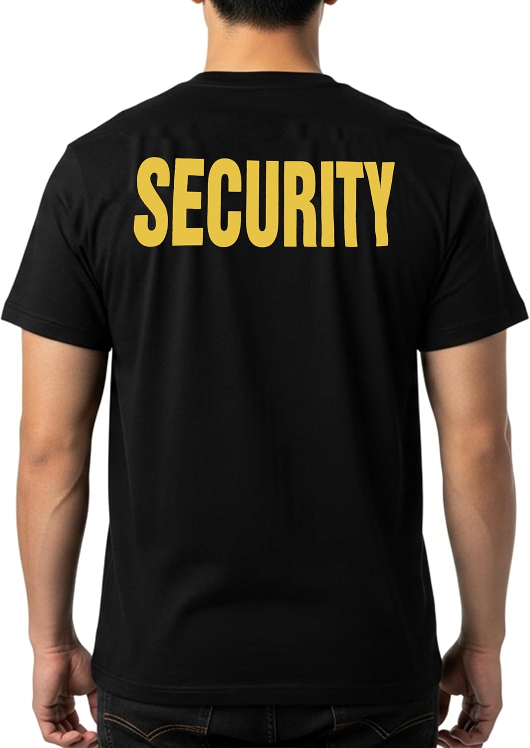 First Class Men's Tactical Security T Shirt, Regular Fit Short Sleeves Silkscreen Security Text on Front and Back