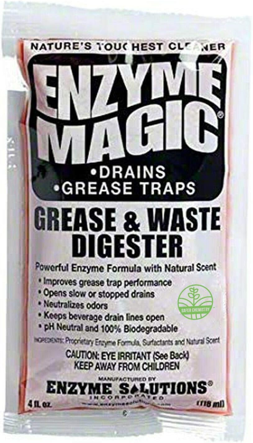 Grease & Waste Digester Cleans Slow/Clogged Drains, Urinals, Commodes, Beverage Towers, Grease Traps; Enzyme Formula Destroys Waste, Fat, Oil, Grease; Neutralizes Odors (4 Oz x 32-Pack)
