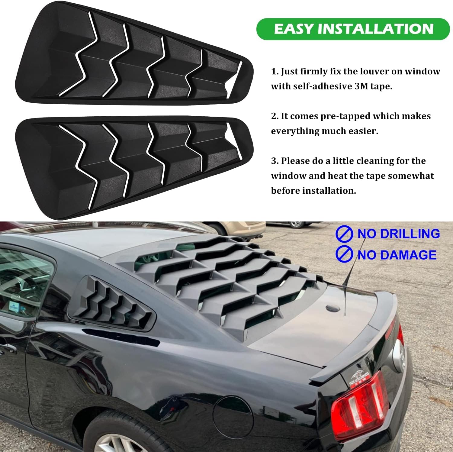 Bonbo Rear+Side Window Louver Fits for Ford Mustang 2005-2014 in GT Lambo Style Custom Fit Windshield Sun Shade Cover ABS (Matte Black)
