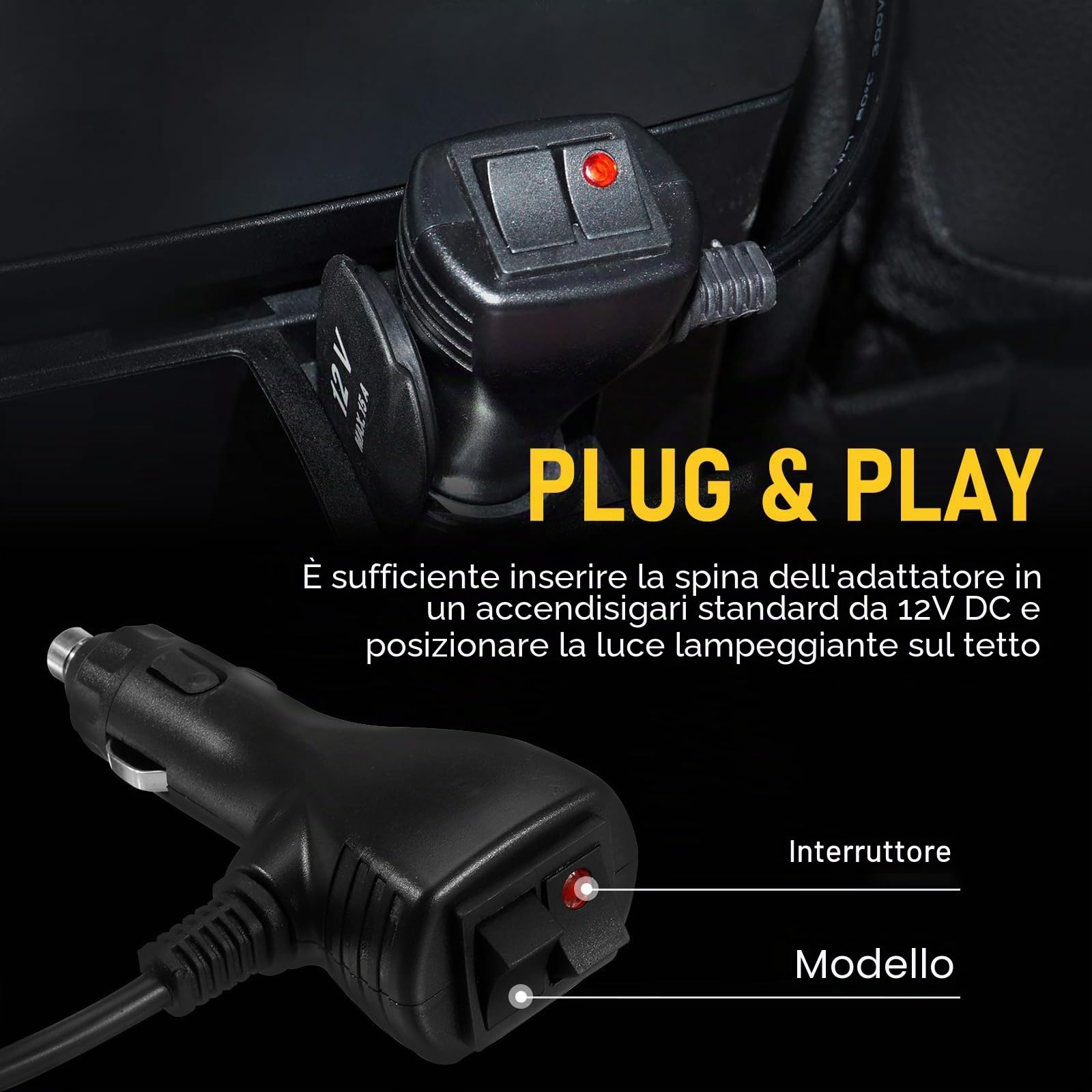 AnTom lampeggiante led, 12V-24V LED Giallo Avvertimento luci lampeggianti con cavo magnetico e cavo da 3 Meters per veicoli Carrelli elevatori per trattori golf UTV-Nuovi aggiornamenti…