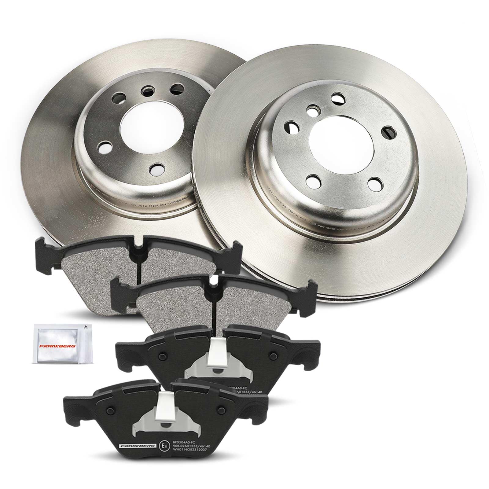 Frankberg 2 discos de freno + 4 pastillas de freno para eje delantero con lubricante de frenos. Compatible con 5er F10 518-523 09-16 5er F10 F18 518-523 09-16 Serie 5 Touring F11 518-523 09-17 Replace