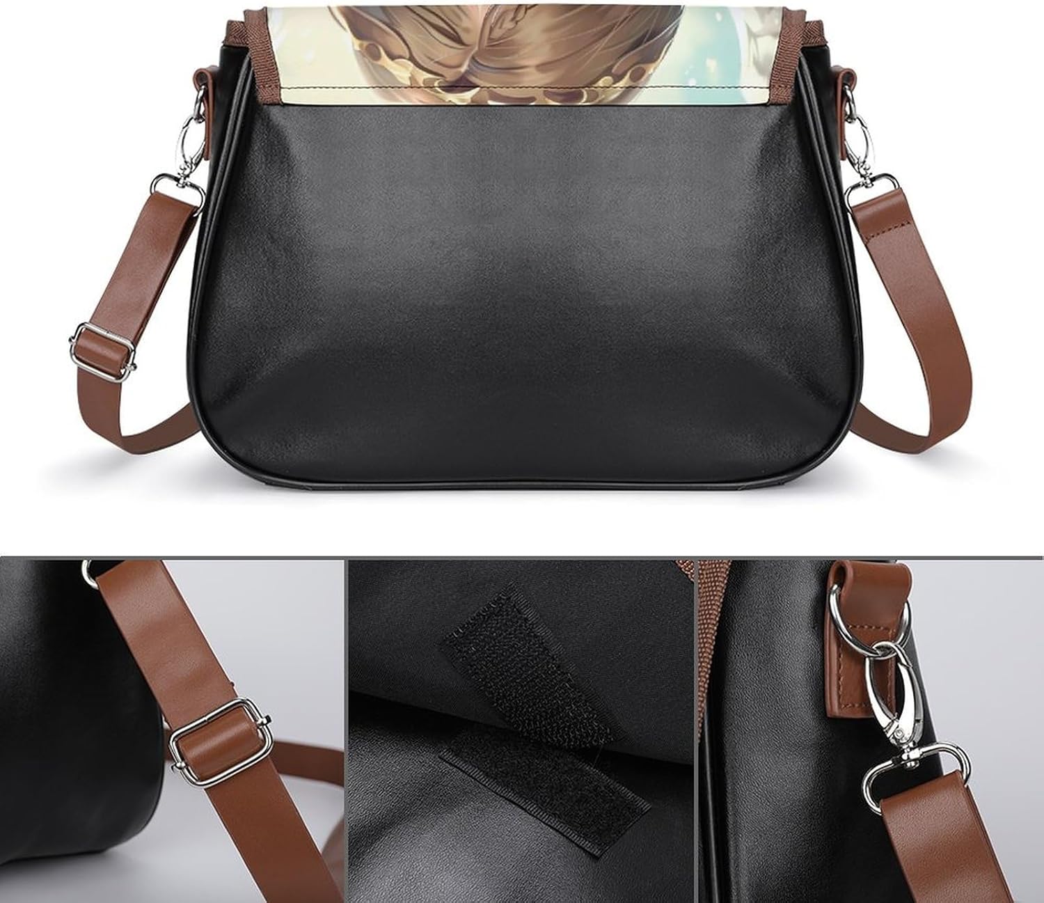 Angel with Ferrets Messenger Bag for Women PU Leather Crossbody Bags Shoulder Handbags Purse