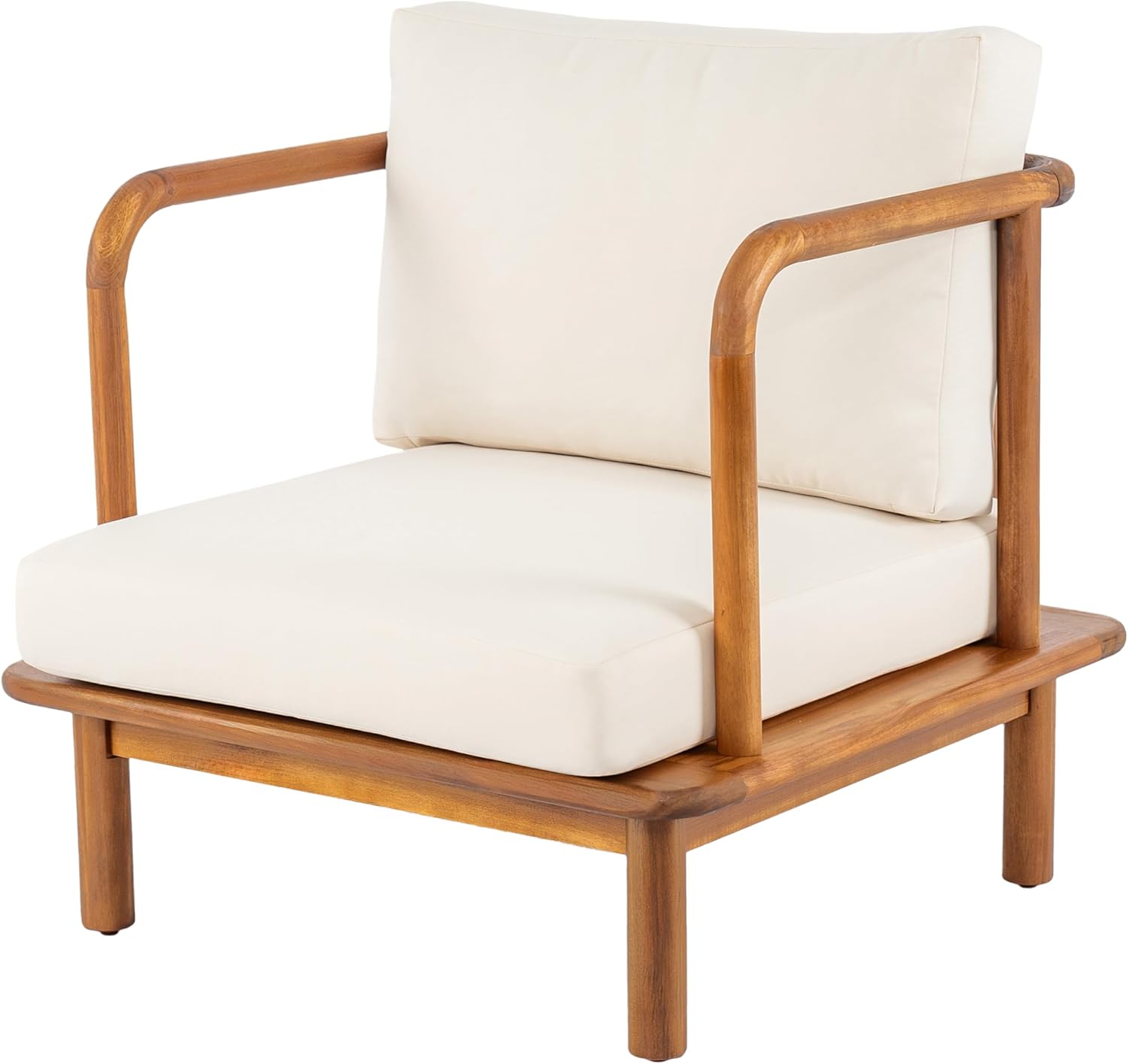 Christopher Knight Home Canape Acacia Wood Lounge Chair Outdoor with Removable Cushion, Wooden Patio Accent Chair, Patio Garden Comfy Reading Chair, Teak+Cream