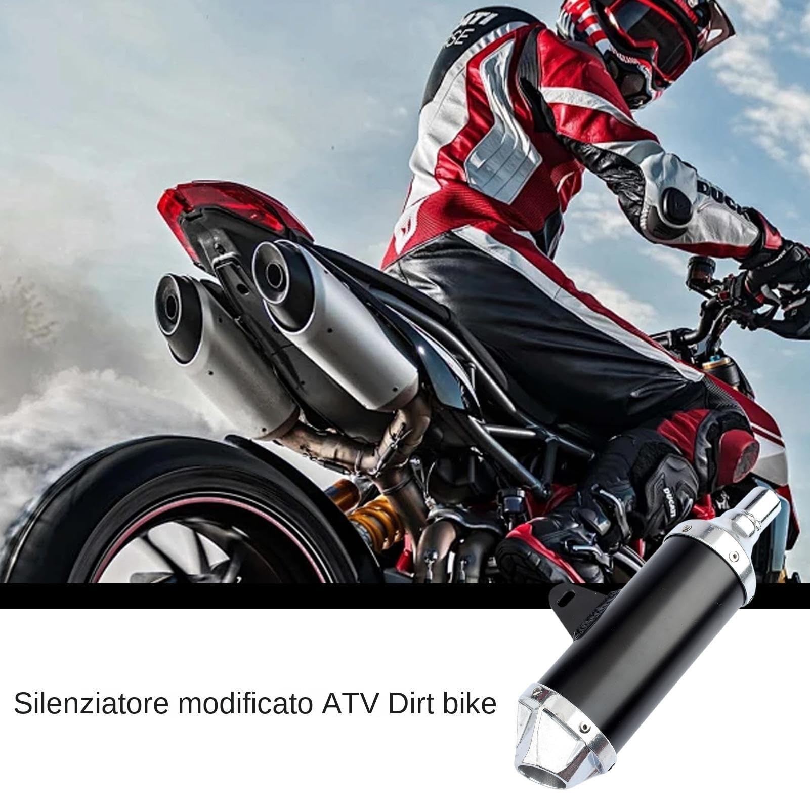 Endschalldämpfer für Motorrad, Scooter, ATV, Motorrad, 28 mm Durchmesser, Auspuff mit Endschalldämpfer, modifiziertes Endrohr, Schalldämpfer, schwarz und silber, für Motorrad