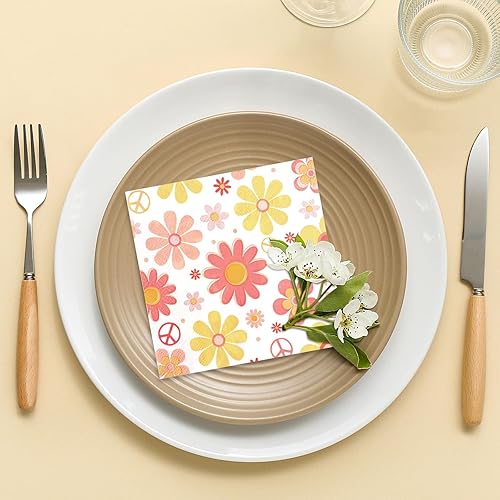 Miniatura 6 de Honoson 100 servilletas de papel con margaritas estilo bohemio, diseño de margaritas hippie, desechables, servilletas de cóctel, almuerzo, cena,