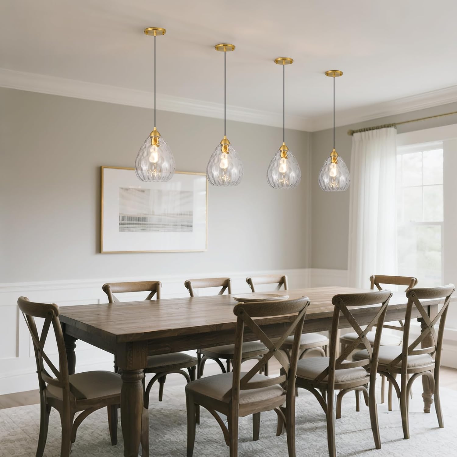 Glass Pendant Lights Kitchen Island 2 Pack,Modern Pendant Lights with Clear Hammered Glass Shade,Gold Adjustable Hanging Pendant Light fixtures for Kitchen Island Dining Room Bedroom(2 Pack)