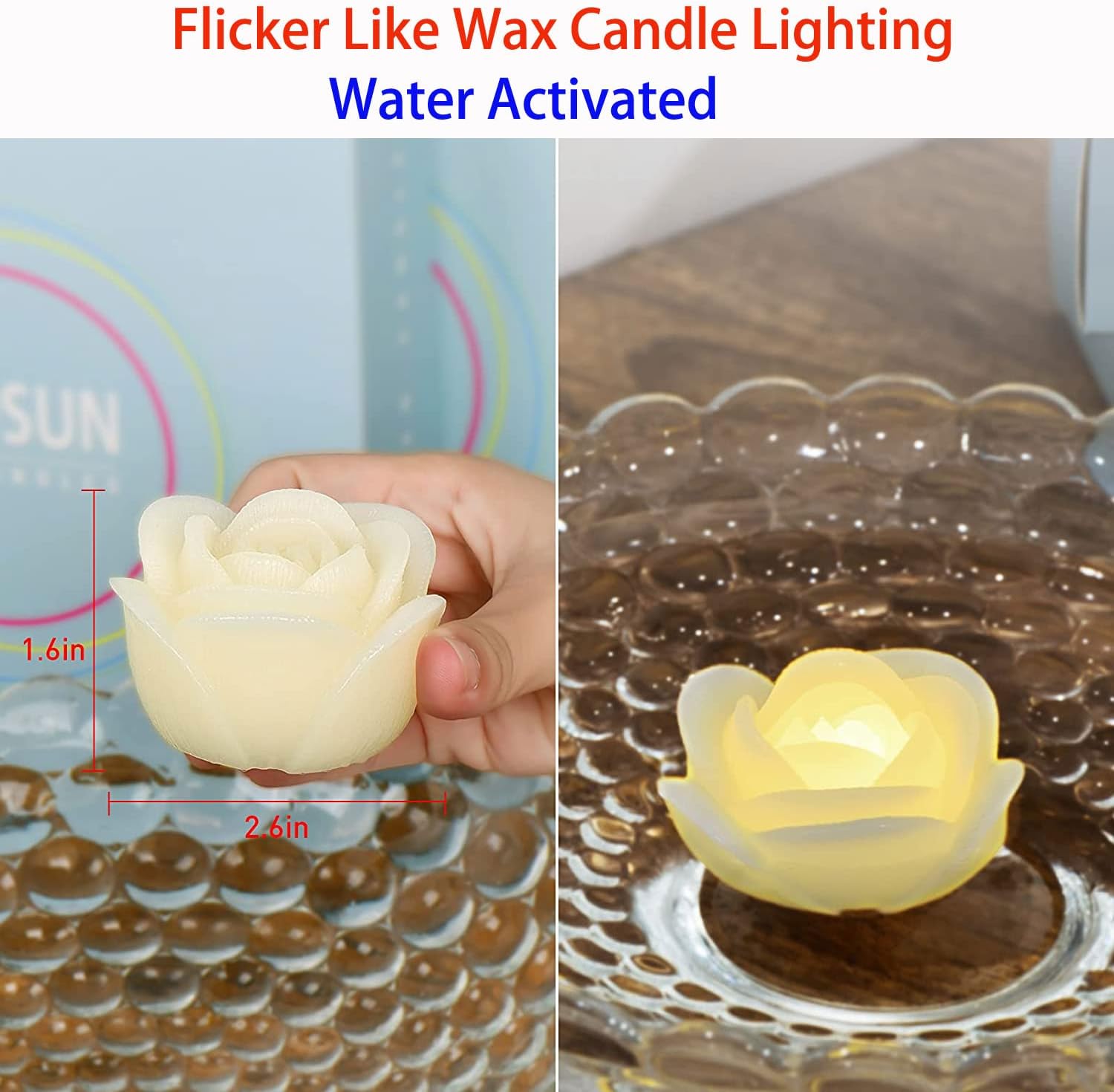 Flameless LED Floating Candles - 2.5" Wax Rose with Flickering LED Battery Works 100+ Hours Waterproof Tealights for Cyliner Vases, Centerpieces at Weddings, Party, Pool, Holiday (12PACK, Warm White)