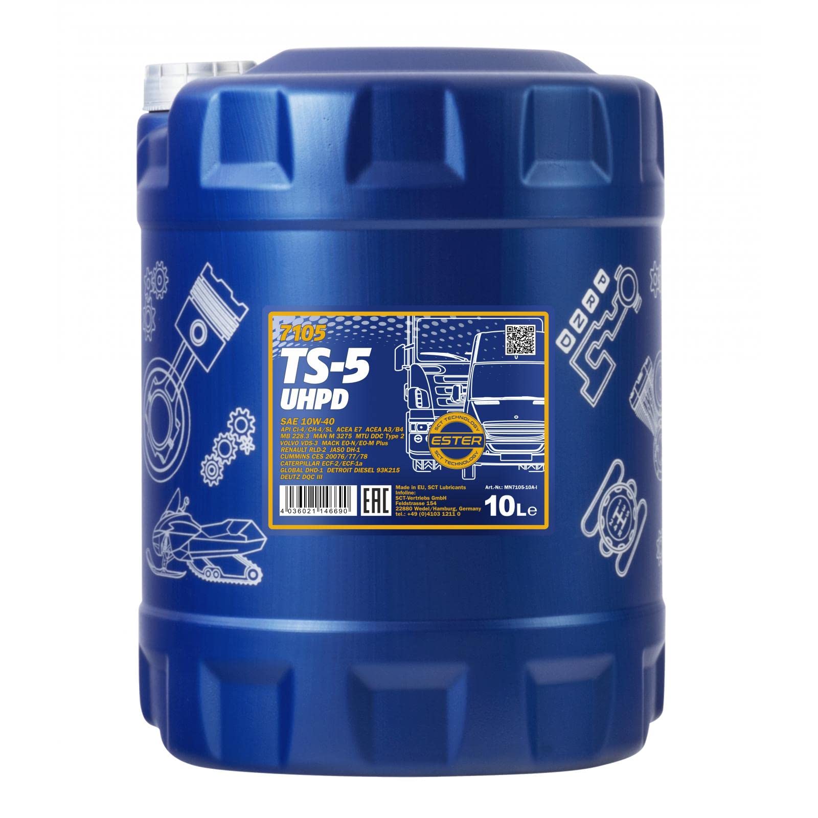 MANNOL Huile moteur TS-5 10W-40 Huile ACEA E7 ACEA A3/B4 API CI-4 API CH-4 API SL UHPD 10 L