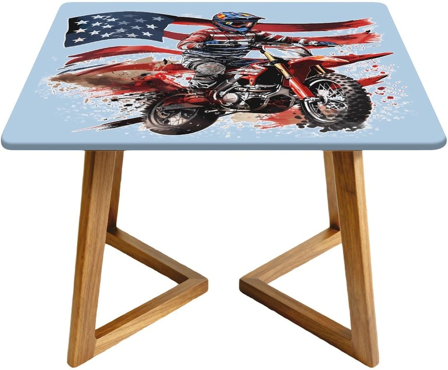U.S Flag Dirt Bike Motocross Square Tablecloth Print Table Cloths Table Cover Wedding Party Holiday Decor