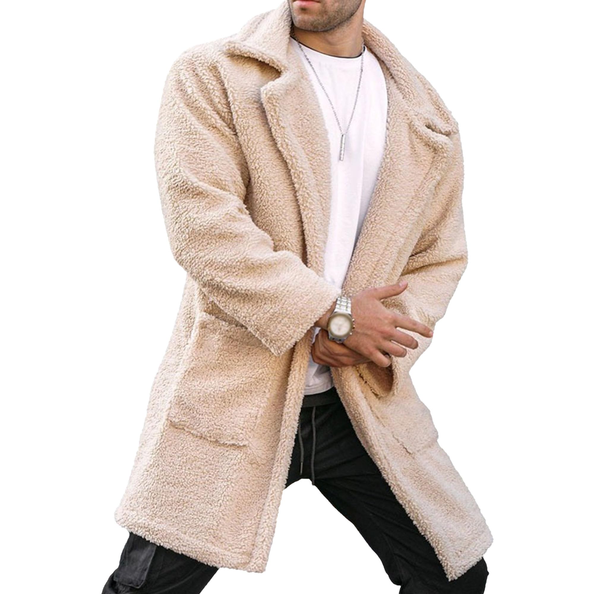 Cappotto lungo da uomo con risvolto tacca aperto sul davanti cappotto