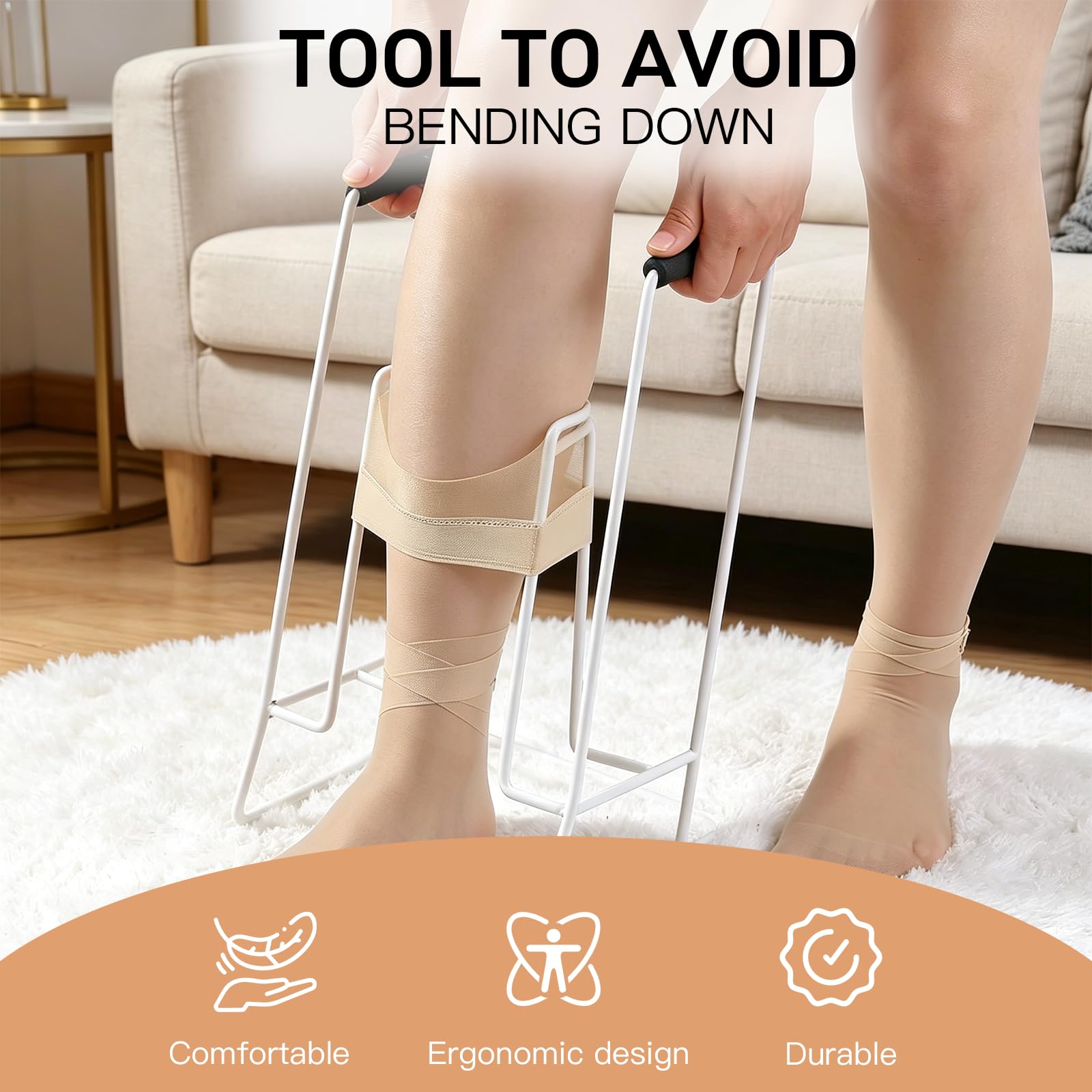 Aiuto di serraggio per calze a compressione, aiuto per calze di supporto, calze a compressione, aiuto per stringere calze in metallo, adatto anche dopo l'intervento dell'anca