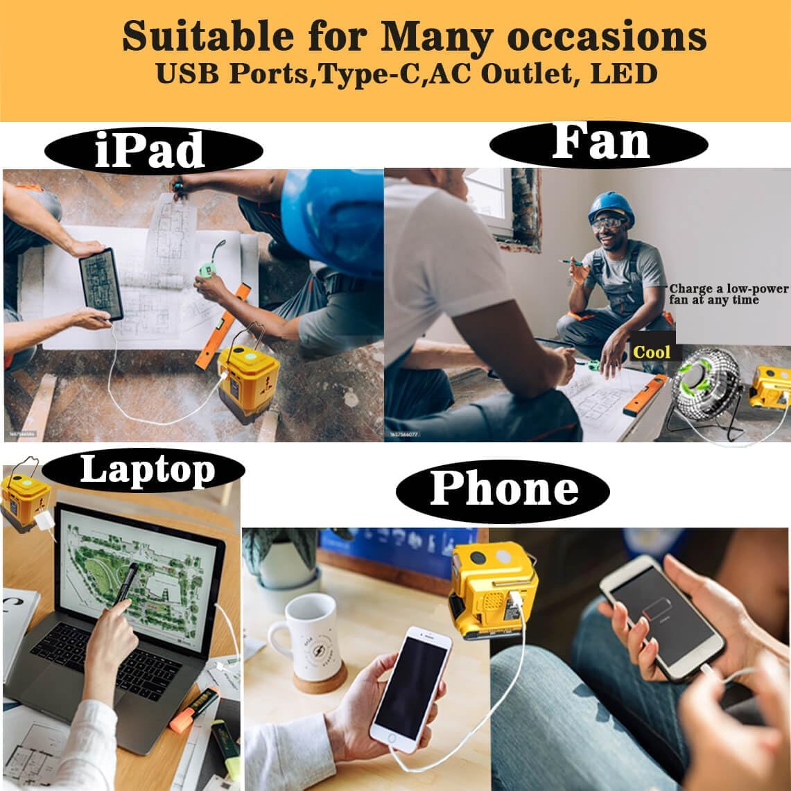 200W Power Inverter for Dewalt 20V DC 20V to AC 110-120V Battery Inverter, Battery Powered Outlet with 1 USB Ports & 1 Type-C & 1 AC Outlet,LED Portable Power Station Charger Adapt - Image 3