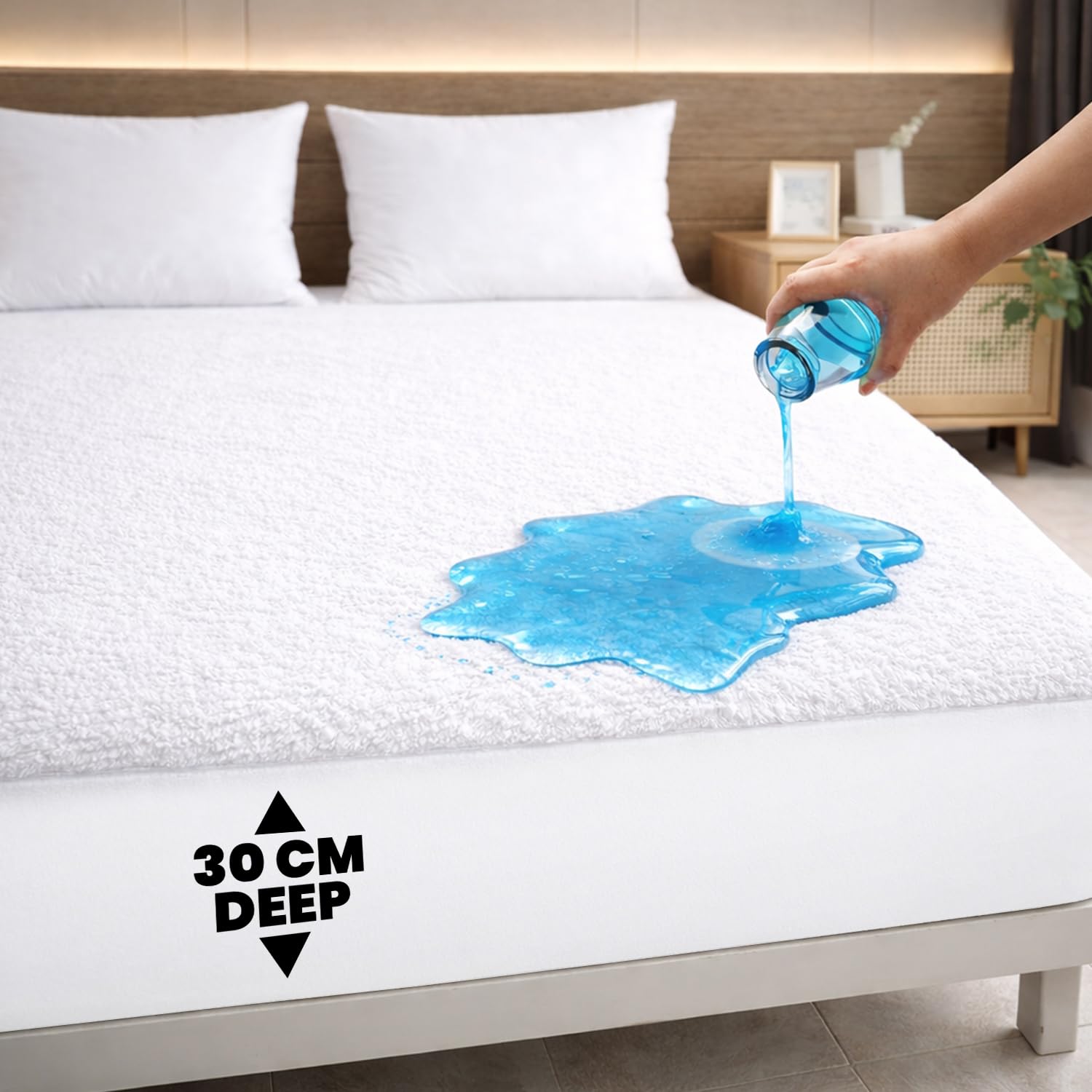 Rohi Terry Small Double Waterproof Mattress Protector (122x190cm) | 30cm Deep Fit Mattress Cover | Soft Anti-Allergy & Breathable Terry Toweling Mattress Protector | Noiseless Waterproof Bed Protector